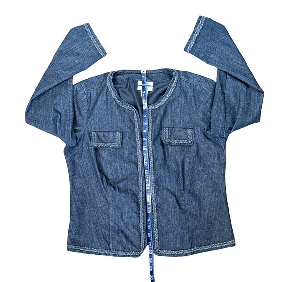 Christopher & Banks Open Front Denim Jacket Braided Silver Thread Trim - Large - Picture 6 of 10